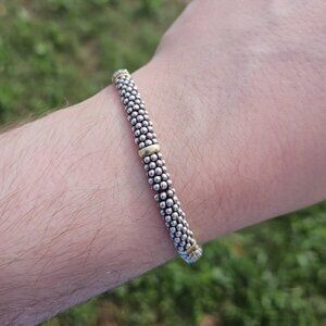 Lagos Caviar 925 Sterling Silver 18K Gold Bracelet 6mm Wide 7 Inches